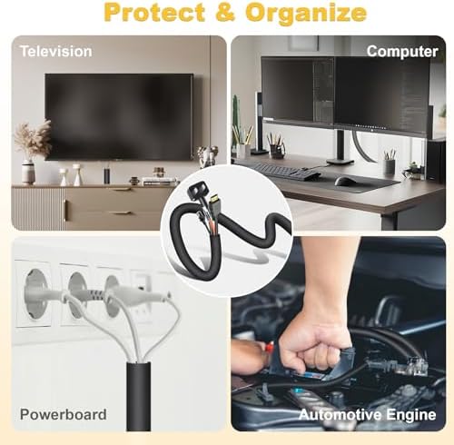 Cord Protectors from Pets no Chew, 10ft Cord Covers for Pets, 1Inch Wire Covers for Cords, Cable Management for USB, Power, Audio and Video Cords