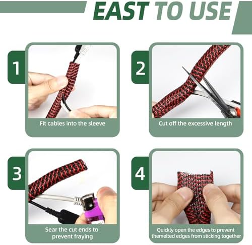 Split Wire Loom Tubing, Cable Protector Sleeve, Braided Cable Management for TV/Computer/Home Theater/Engine Bay, Cord Protectors from Pets No Chew (Red and Black, 1/2"-25ft)