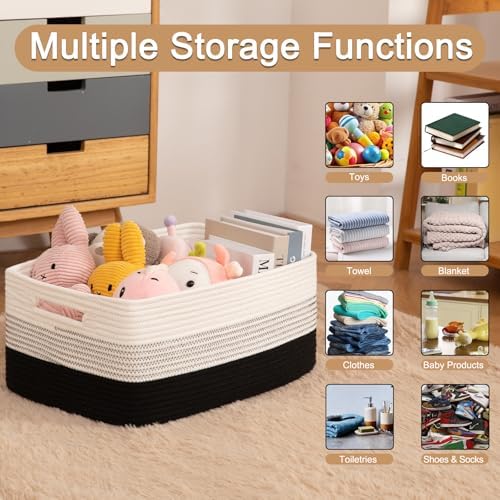 OIASKET Large Storage Basket for Organizing, Woven Rope Basket for Shelves, Closet Organizer Bins for Clothes, Blanket, Toys, Baby Nursery Storage, 17.7" x 13" x 7.87", 2 Packs Gradient Black