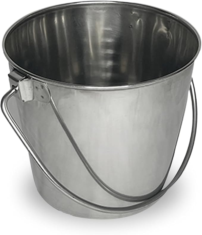 Heavy Stainless Steel Round Bucket, 4 Quart | Durable Food & Water Pail for Dogs, Cats, Kennels, Cages and Critter Crates | Multi-Purpose Bucket