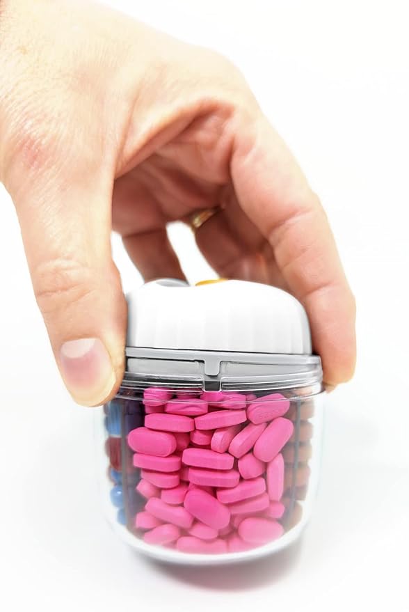 Mini Pill Dispenser Organizer Bottle, Daily Travel Medication Box with Secure Closure (Mini - White)