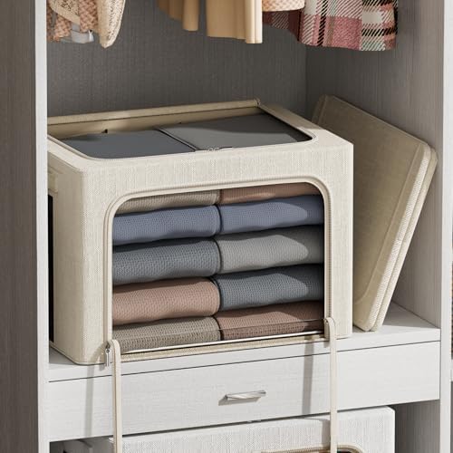 FHSQX 6 Pack Clothes Storage Bins,Beige, 15.7x11.8x9.8inch(30L)