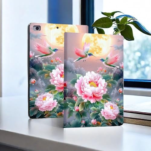 for Microsoft Surface Pro X/Pro X Plus-13 2019/2020/2021/2024 Tablet Case,Auto Wake/Sleep,Adjustable Stand Protective Cover - Chinese Style Peony Hummingbird