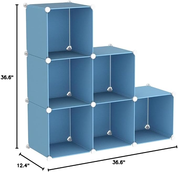 C&AHOME 6-Cube Storage Organizer Cube Shelf Closet Storage Bookcase, Blue | Stackable Cubby Storage, Bookshelf, Portable Plastic Storage Closet Organizer, DIY Modular Shelving Units for Home, Wardrobe