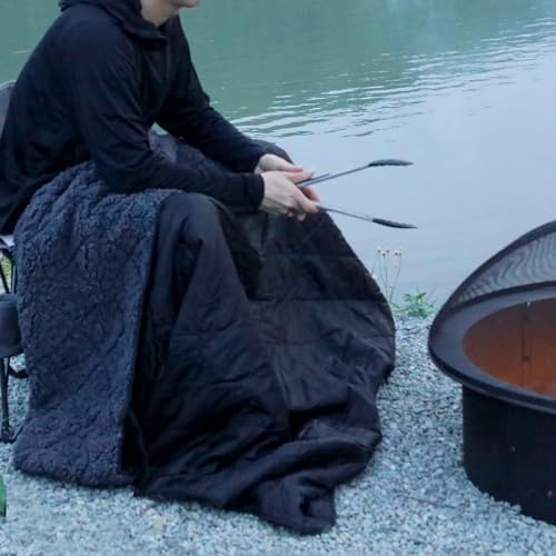 REDCAMP Large Camping Blanket with Sherpa Lining, Black 71"x59" | Cold Weather Warm Thick Outdoor Blanket Comfy Foldable & Windproof for Camping Stadium,Car,Picnics,Pet,Trip,Machine Washable