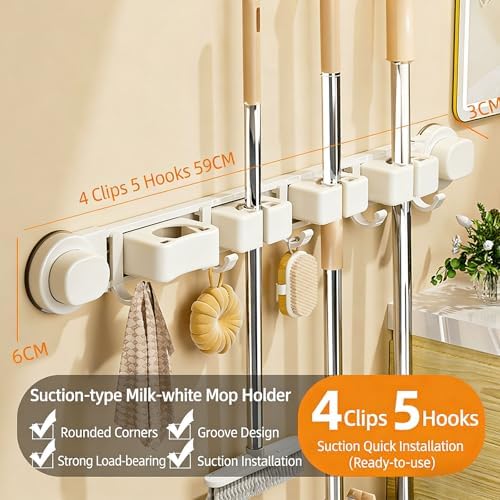 Duty Aluminum Suction Broom Holder for Bathroom Garage Without Drilling Needed Multi Hook Bathroom Planner