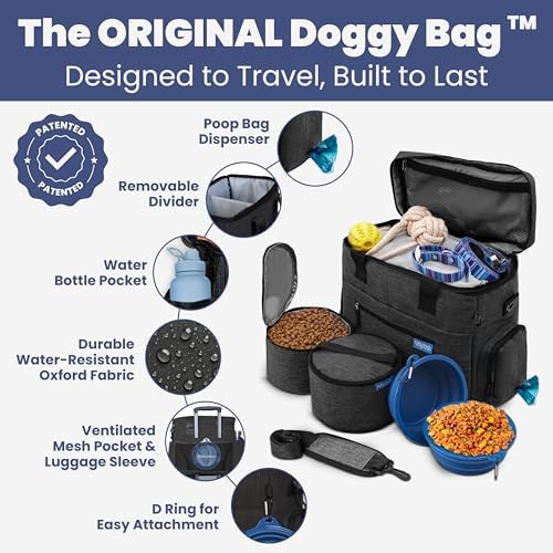 Rubyloo The Original Doggy Bag (Charcoal) & 32oz Insulated Water Bottle with Attached 8oz Bowl (Dog Dad) – Dog Travel Bag & Hydration Set