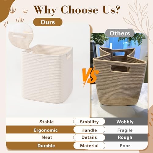 13 Inch Storage Cubes, 3 Pack Cube Storage Bins for Organizing, Cotton Rope Woven Baskets for Shelves, Bathroom, Kids Room, Closets, Baby Nursery