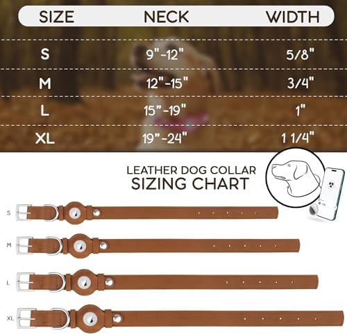 Leather Dog Collar with Airtag Holder - Apple Air Tag Dog Collars - Soft Tracking GPS Pet Collar for Small Medium Large Dogs Breed Puppy (Brown, S, 9"-12" Neck Fit)