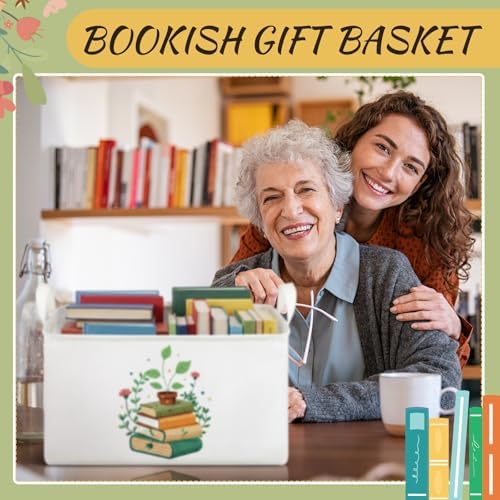 Breling 4 Pcs Book Lover Gifts Book Baskets Books Storage Bins with Handles Books Return Baskets Large Collapsible Storage Bin Box for Graduation Gift Shelf Home Office Library, 15 x 10 x 8 in