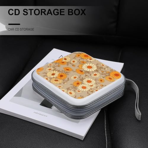 DVD Storage Disc Wallet Daisy Flower DVD Holder Protective Binder | CD Organizer with Portable Carry Handle, Hard Shell Plastic, 40 Capacity, Daisy Flower