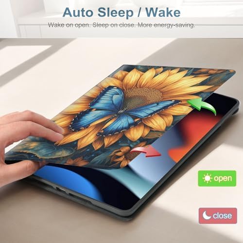 for Samsung Galaxy Tab S6 Lite 10.4" 2020/2022/2024 (SM-P620/P625/P613/P619/P615/P610) Tablet Protective Cover with Adjustable Stand and Magnetic Auto Wake/Sleep,Sunflower Butterfly