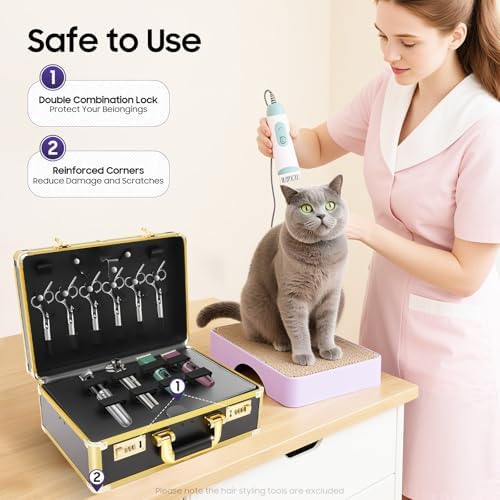 Professional Barber Case, Beauty Salon Barber Case with Code Lock, Hair Stylist Tool Kits Organizer Hairdresser Tool Box for Beauty Salon Makeup Artist (Gold)