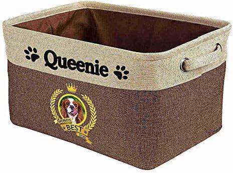 Custom Name Collapsible Dog Toy Storage Basket Bin World's Best Dog Cavalier King Charles Spaniel Pup Foldable Pet Toy Box Closet Shelf Baskets Organizer for Bedroom Home Dog Cat with Handles Brown