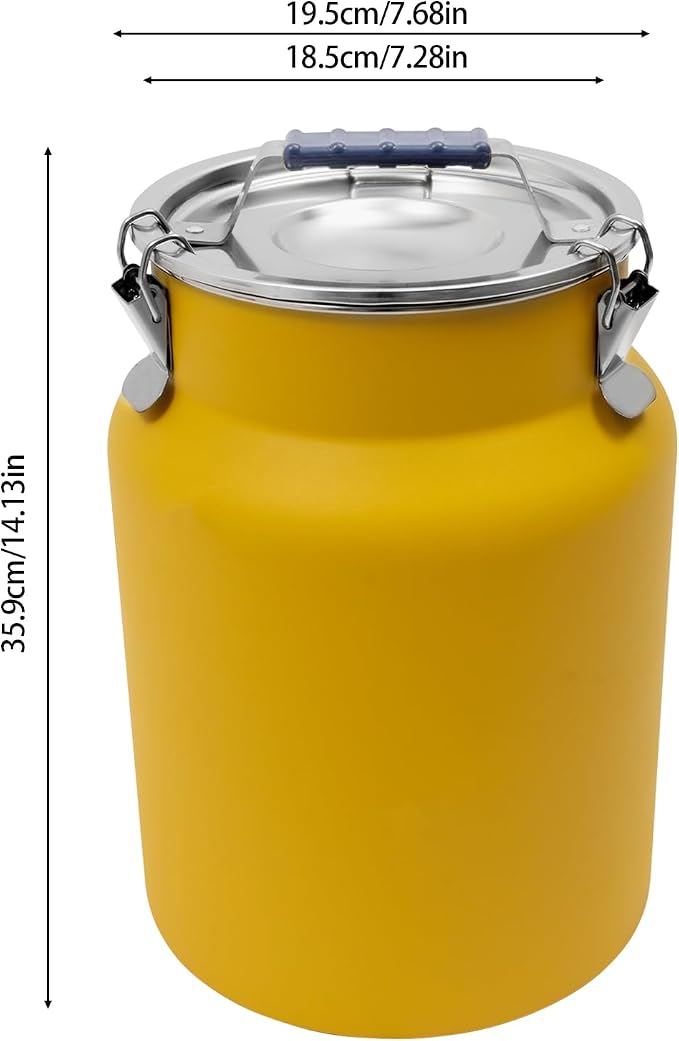 12L Stainless Steel Rice Storage Container with Airtight Lid&Handle, Yellow | Secure 3-Buckle Locking Lid, Portable Handle and Wide Opening, Stores Rice, Flour, Pet Food, Tea, Oil, Milk, Grains