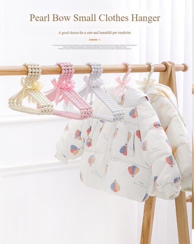 2 PCS Pearl Beaded Hangers for Kids Plastic Baby Clothes Hangers with Bow Non Slip Toddler Nursery Closet Organizer for Girls Dresses and Dog Pet Apparel Pearl Hangers for Women (Gold, 25)