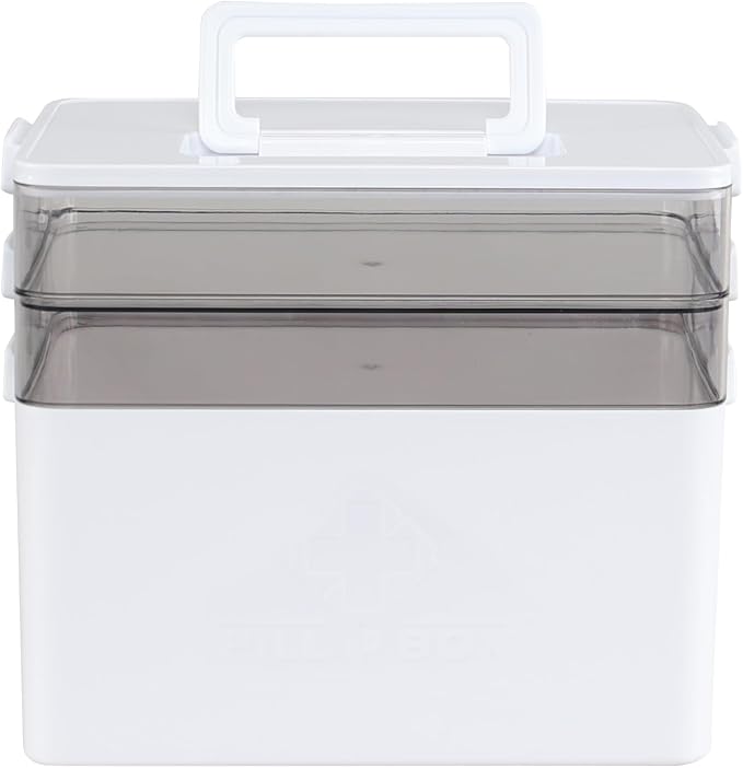 Begale 3-Tier Large Portable Medicine Cabinet Organizer with Handle, White | Plastic, First Aid Box, bpa free, ideal for home bathroom, travel, camping