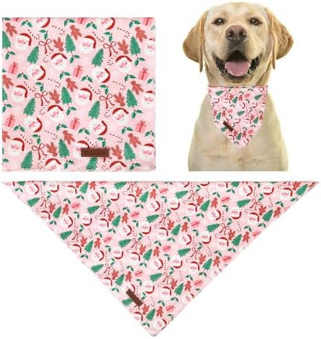Christmas Dog Bandana–Christmas Red & Green Plaid Triangle Scarf for Small Medium Large Dogs, Soft Cotton Pet Bib for Winter & New Year, Adjustable Dog Kerchief