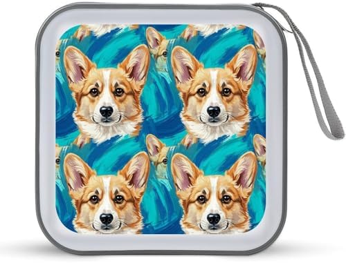 Hard Plastic Protective CD Case Corgi, 40-Disc Capacity Storage Binder with Zipper, Portable Organizer for Home Office