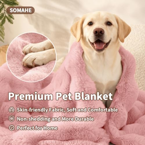 SOMAHE Dog Blanket for Couch Bed, Soft Faux Fur, Large 39x31 Soft Pink