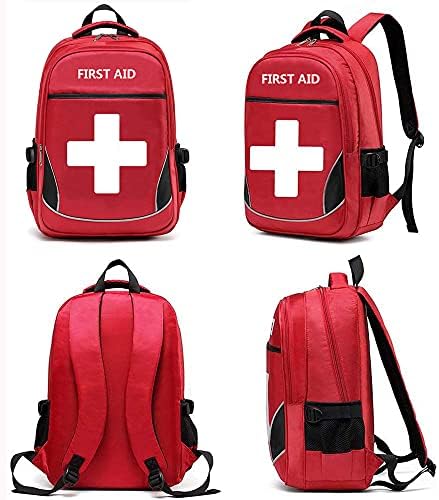 First Aid Bag Empty Red Emergency First Responder Trauma Multi-Pocket Traveling Field Trips Camping Essentials (Red, 1 Piece)