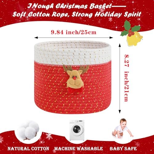 Christmas Baskets Cotton Rope Baskets for Christmas Empty Red Christmas Toy Bin, Christmas Gift Bin Large Blanket Storage Baby Basket for Kids Room/Living room (Reindeer Large)