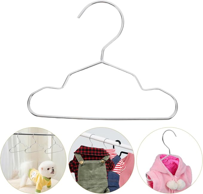 MAGICLULU Pet Hangers 10-Pack Steel Mini Closet Hangers for Cat Clothing Dog Apparel and Pet Accessories Space-Saving Storage Organizer for Home Shop and Drying Use
