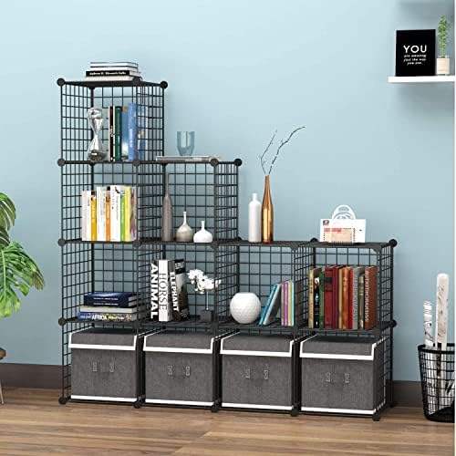 HUBSON Wire Cube Storage Organizer, Book/Toy/Craft/Potted Plants and petCloset Organizers and Storage Shelves, 20-Cube Freely Combinable Metal Grids Storage Shelf,Black Iron