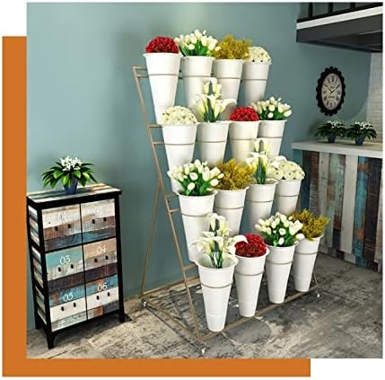 Plant Flower Stand Movable Wrought Iron Multi-Layer Flower Display Stand Plastic Flower Bucket Stand for Florist Balcony Courtyard (Color : B) (A)