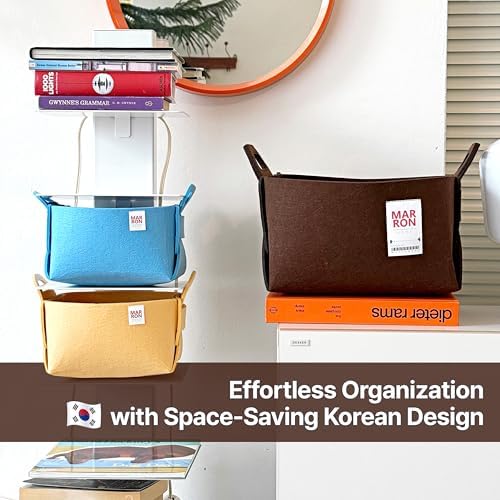 Collapsible Felt BLUE Storage Bin Large 14.6"x9.4"x9.4" – Foldable Basket with Handles for Closet, Laundry Room Organization, Toy Storage, Decorative Storage Bins for Shelves, Nursery Storage