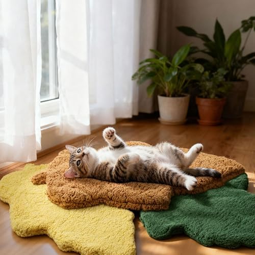 3 Pack Self Warming Pet Bed Leaf Shape Self Heating Cat Dog Mat Washable Thermal Sleeping Pad for Indoor Outdoor Hedgehog, Bunny, Sugar Glider, Rat, Chinchilla(Mixed Colors,Medium-18 x24)