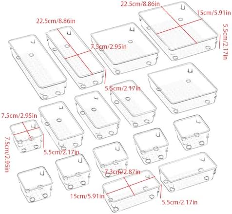 Clear Drawer Organiser Trays Set Makeup Trays Desk Drawers Dividers Organiser Bins for Kitchen Bedroom Bathroom Stackable Drawer