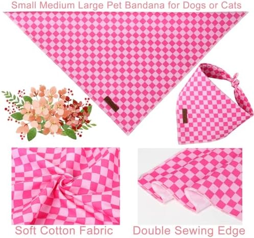 Summer Dog Bandana, UP URARA PUP Pink Bandana for Small Large Dogs, Cotton Handkerchief Fashion Plaid Puppy Triangle Bid Scarf for Boy Girl Dogs