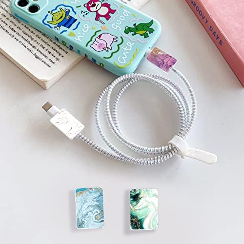 Marble Cable Protector for iPhone Type-c Charger,Sparkle Bling Marble Liquid Pattern 4 PCS Set Cable Protector for Women Girls Kids,Cable Chomper,Phone Charger Saver-Blue/White/Green/Purple