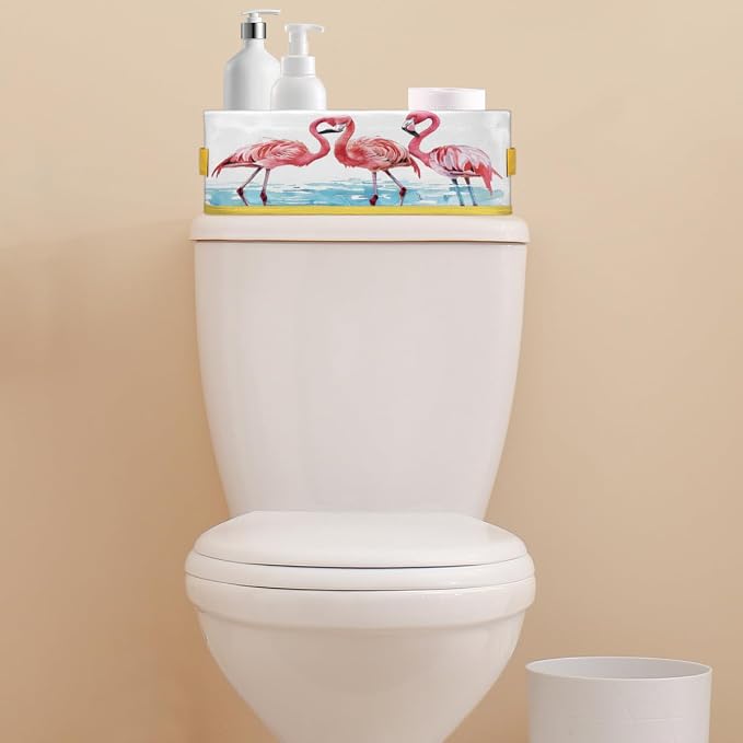 Pink Flamingo Light Blue Bathroom Storage Basket, Foldable with Handle Open Countertop Paper Towel Decorative Box, Toilet Tank Top Shelf Baskets for Home Closet Bedroom Living Room Office