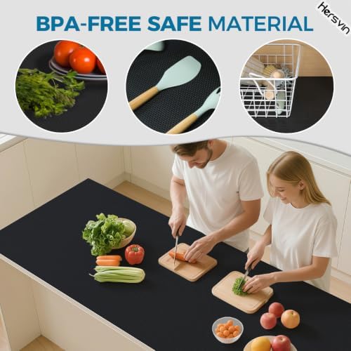 Hersvin Shelf Liners, 24 in x 20 ft Kitchen Drawer Mats, Non-Adhesive EVA Cupboard Protector, Cabinet Lining (Black Dot)