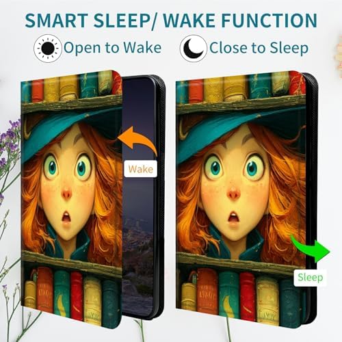 Case for Samsung Galaxy Tab S7 FE 2021/S7 Plus 2020/S8 Plus 2022 12.4 Inch, 360 Degree Rotating Stand with Multi-Angle Vertical Shockproof Protective Shell for Women Men, Colorful Book Girl