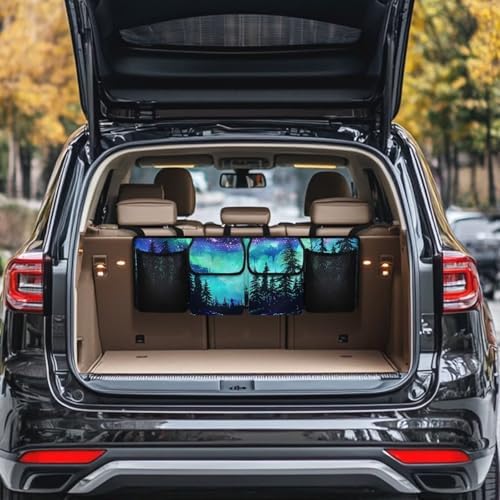 Forest Car Trunk Organizer with 4 Pockets Hanging Car Backseat Storage Bag Detachable Car Storage Accessories for SUV Sedans Hatchback Crossover Minivan