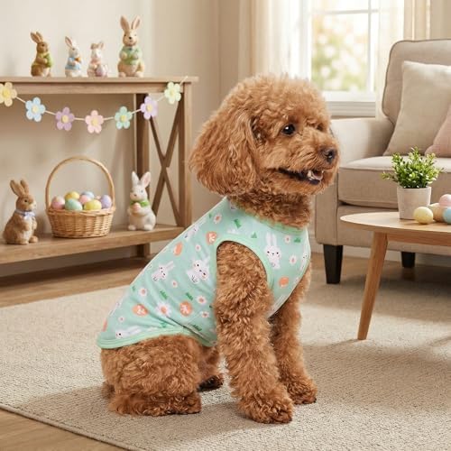 2-Pack Easter Dog Shirt Puppy Shirts with Bunny Egg Carrot Patterns Dog Rabbit Clothes Outfit Cotume Easter Pet Sleeveless T-Shirt Tank Tops Vest for Small Medium Large Dogs M