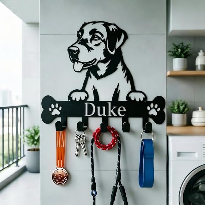 Custom Dog Metal Wall Hook, Name Bone Bar, Pet Gear Organizer | Key Holder Wall Mount, Dog Lover Gifts, Metal Decor, House Warming Gifts New Home, Dog Leash Holder for Wall
