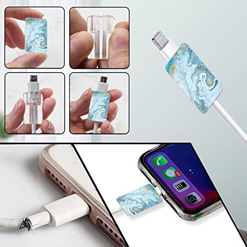 Marble Cable Protector for iPhone Type-c Charger,Sparkle Bling Marble Liquid Pattern 4 PCS Set Cable Protector for Women Girls Kids,Cable Chomper,Phone Charger Saver-Blue/White/Green/Purple
