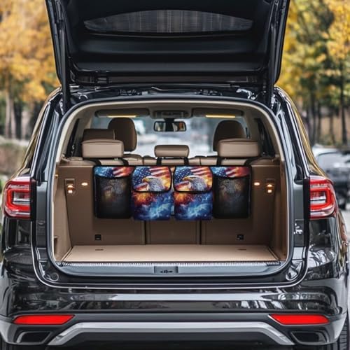 Eagle American Flag Hanging Car Trunk Organizer Car Back Seat Storage Bag Auto Cargo Bag Collapsible Auto Interior Accessories for Sedans SUV Jeep Trucks MPV Van