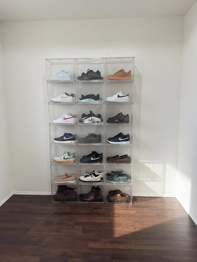 Clear High-Top Sneaker Storage Box, Acrylic Shoe Organizer 1 Pack | Extra height 10.6'' for high-top sneakers & athletic footwear Size 11. Stackable display design keeps collections organized