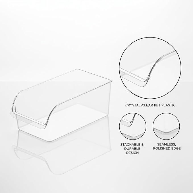 Clear PET Refrigerator Storage Bins - Stackable Produce Organizer for Fridge Drawers & Shelves, Durable Food Container (1 Pack)