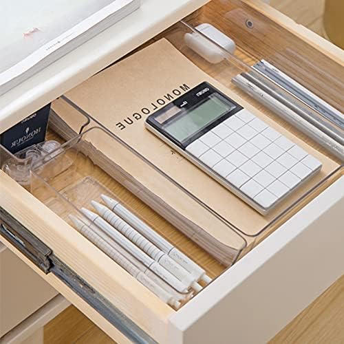 VALINK Clear Plastic Drawer Organizer, Desk Drawer Dividers Refrigerator Organizer Bins Clear Organizing Bins Plastic Storage Small Box, Makeup Organizer Drawers Storage Large Square Box