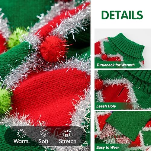 cyeollo Dog Christmas Sweater, Turtleneck Pullover Holiday Outfit, Ball 2XL