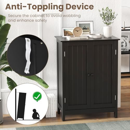 COSTWAY Bathroom Storage Cabinet, Freestanding Bathroom Organizers and Storage with Doors & Adjustable Shelf, Wooden Floor Cabinet for Home, Living Room, Entryway, Kitchen (Black) | Storage with Doors & Adjustable Shelf, Wooden Floor Cabinet for Home, ...