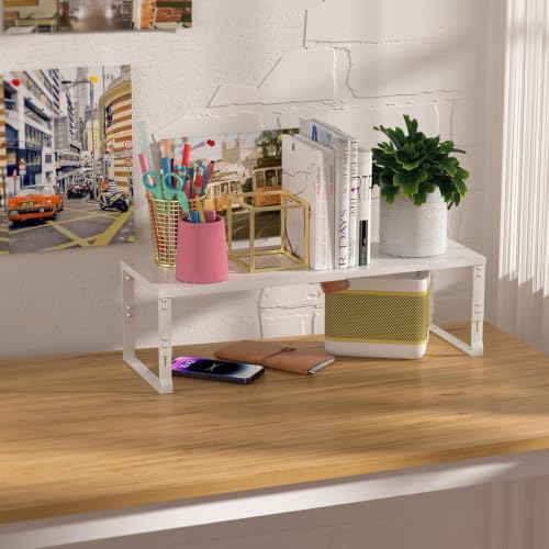 Heavy-Duty Adjustable Metal Shelf Organizer - Expandable & Stackable Pantry Storage Rack for Kitchen, Bathroom, RV, Cabinets(2 Packs/White, Medium)