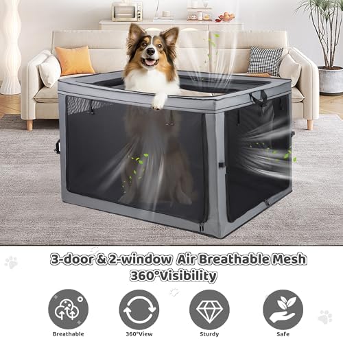 ZUKKA Collapsible Dog Crate for Medium Large Dogs Portable Waterproof Dog Crate Foldable Soft Kennel 3-Door and Mesh Windows for Indoor & Outdoor Travel,with Storage Bag
