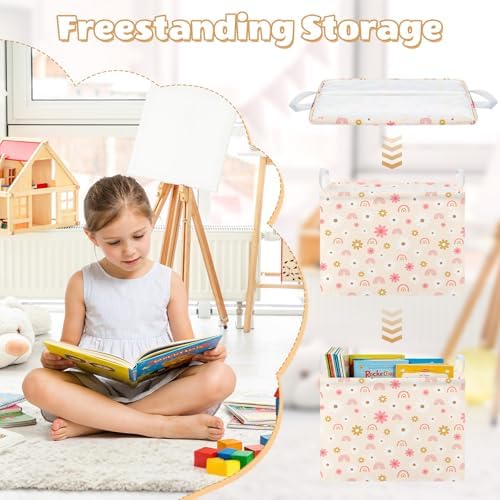 Collapsible Storage Basket Collapsible Fabric Laundry Basket with Handles | Spacious 15.7"×11.8"×11.8" size Folding Design Easy to Store Sturdy Fabric with Reinforced Handle Easy to Clean